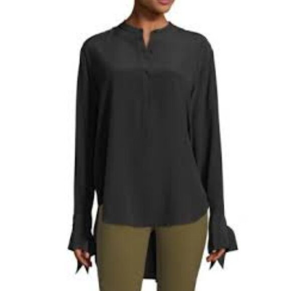 Rag & Bone Dylan Black 100% Silk Tie Cuff Cutout Back Blouse Tunic XS Luxury - Picture 2 of 15